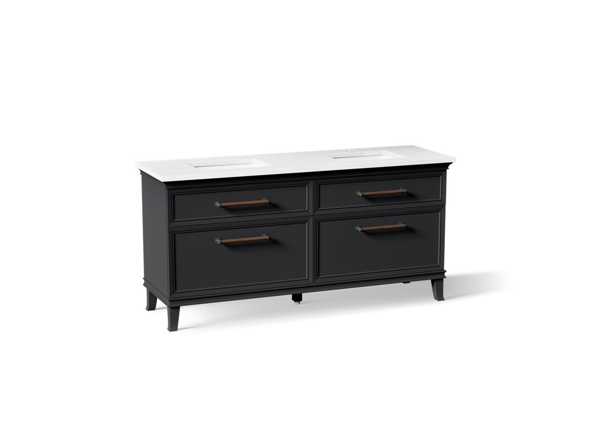 KOHLER K-CM29482-BD6 Artifacts 72" Bathroom Vanity Cabinet with Sinks and Quartz Top - angled product view