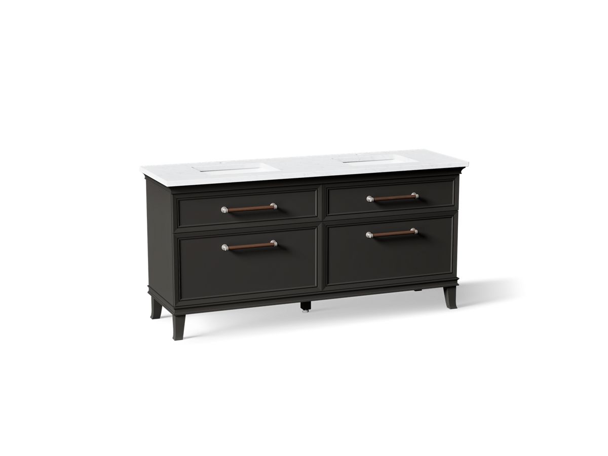 KOHLER K-CM29482-BD6 Artifacts 72" Bathroom Vanity Cabinet with Sinks and Quartz Top - angled product view