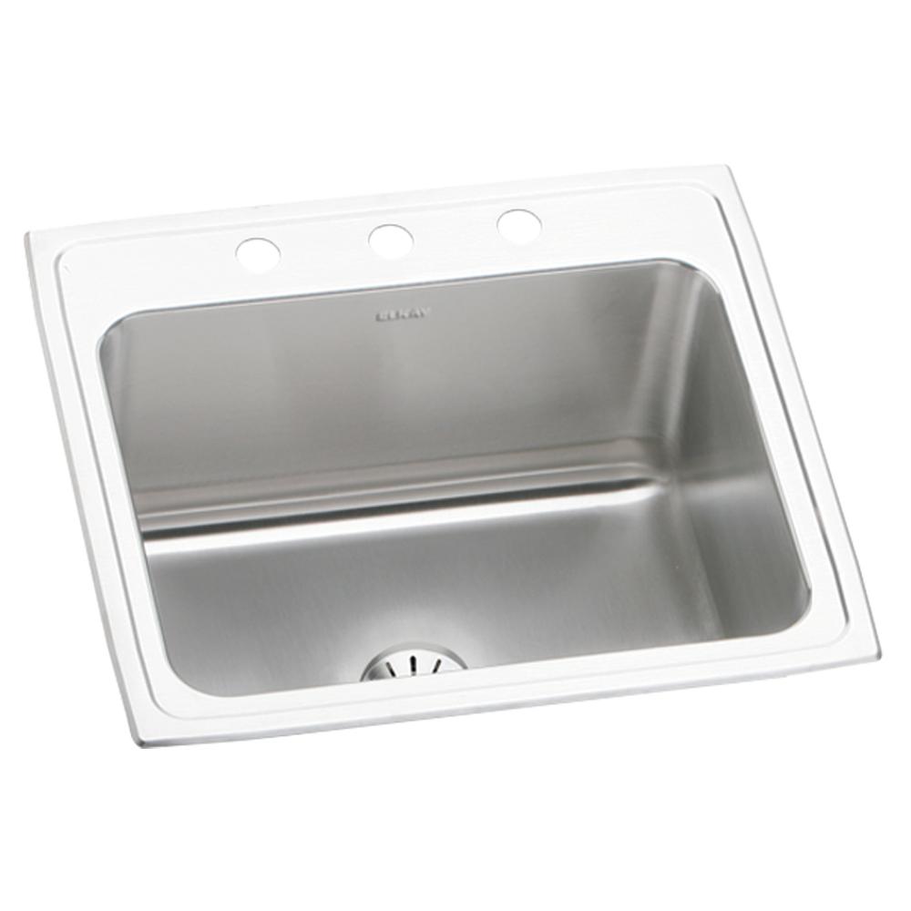 Elkay Lustertone Classic Stainless Steel 25" x 22" x 10-3/8" 3-Hole Single Bowl Drop-in Sink with Perfect Drain®
