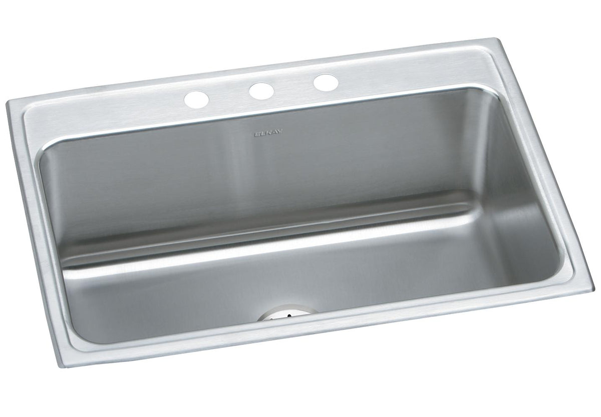 Elkay Lustertone Classic Stainless Steel 31" x 22" x 10-1/8" 3-Hole Single Bowl Drop-in Sink with Perfect Drain®