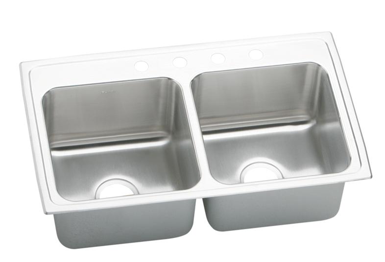 Elkay Lustertone Classic Stainless Steel 33" x 19-1/2" x 10-1/8" 2-Hole Equal Double Bowl Drop-in Sink with Quick-clip