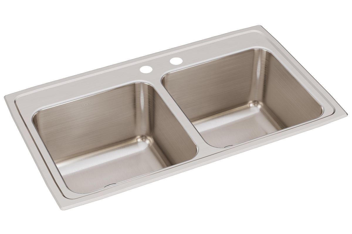 Elkay Lustertone Classic Stainless Steel 33" x 19-1/2" x 10-1/8" MR2-Hole Equal Double Bowl Drop-in Sink
