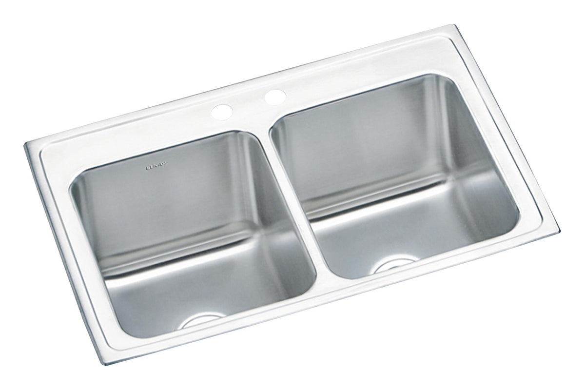 Elkay Lustertone Classic Stainless Steel 33" x 22" x 10-1/8" 2-Hole Equal Double Bowl Drop-in Sink