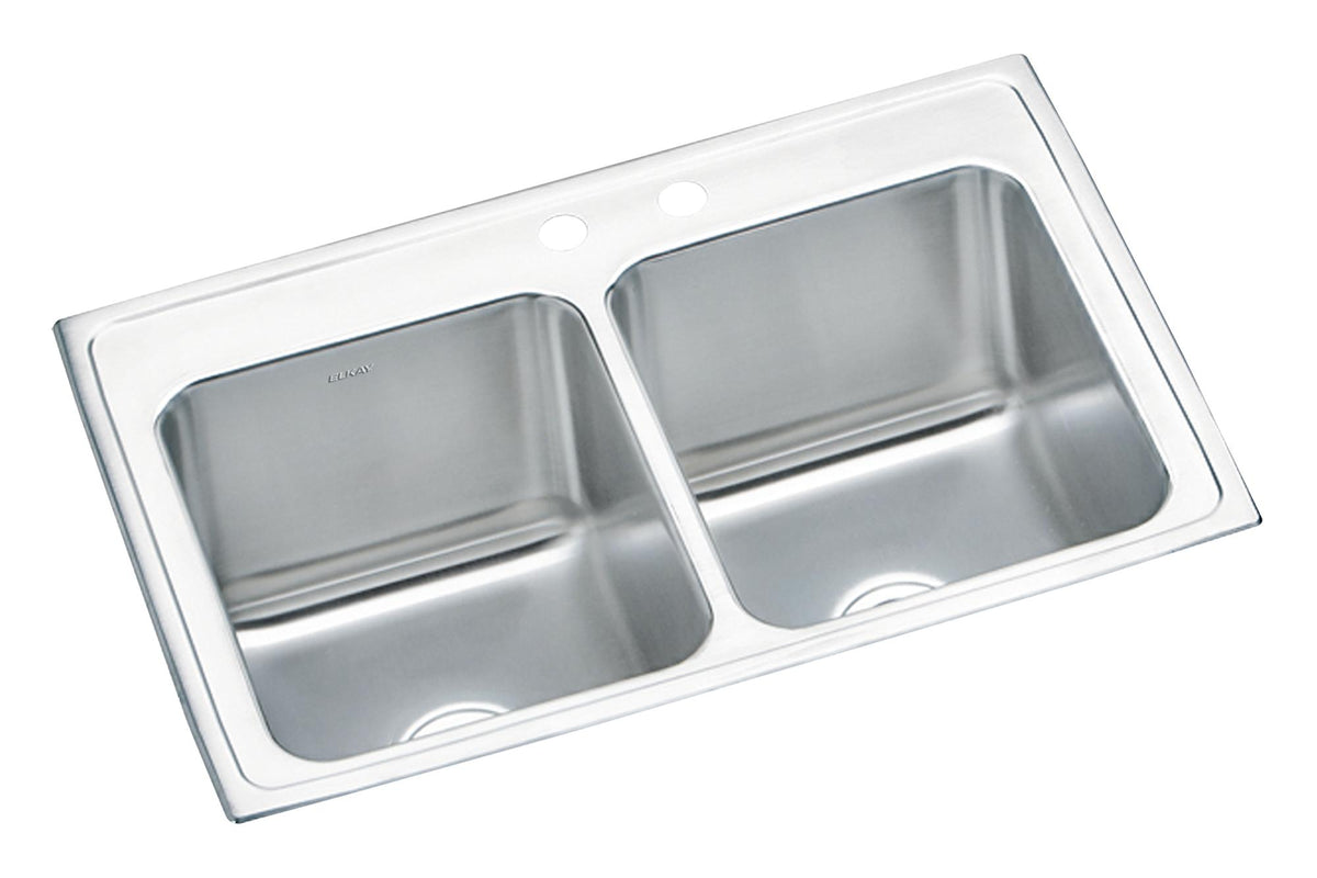 Elkay Lustertone Classic Stainless Steel 33" x 22" x 10-1/8" MR2-Hole Equal Double Bowl Drop-in Sink