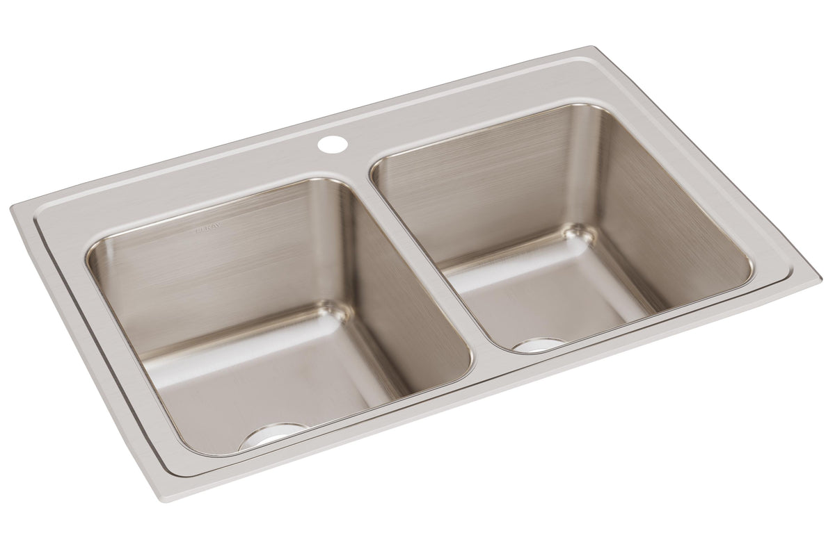 Elkay Lustertone Classic Stainless Steel 33" x 22" x 12-1/8" 1-Hole Equal Double Bowl Drop-in Sink with Quick-clip