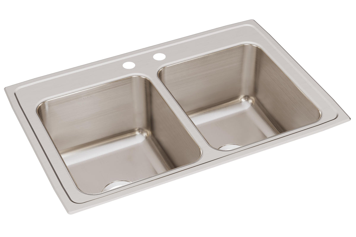 Elkay Lustertone Classic Stainless Steel 33" x 22" x 12-1/8" 2-Hole Equal Double Bowl Drop-in Sink