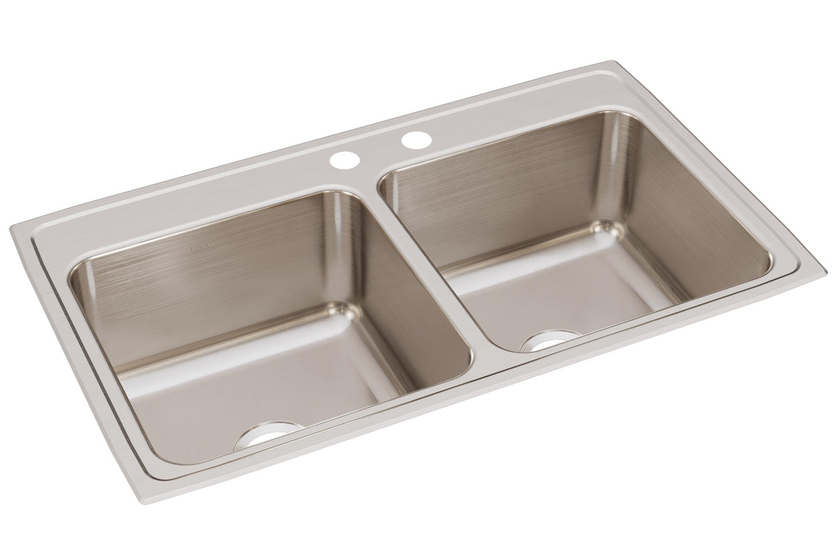 Elkay Lustertone Classic Stainless Steel 37" x 22" x 10-1/8" MR2-Hole Equal Double Bowl Drop-in Sink