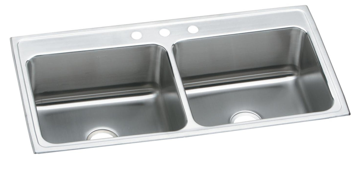 Elkay Lustertone Classic Stainless Steel 43" x 22" x 10-1/8" 5-Hole Equal Double Bowl Drop-in Sink
