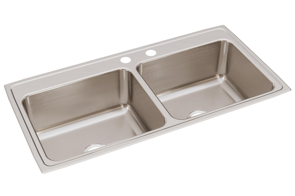 Elkay Lustertone Classic Stainless Steel 43" x 22" x 10-1/8" MR2-HoleEqual Double Bowl Drop-in Sink
