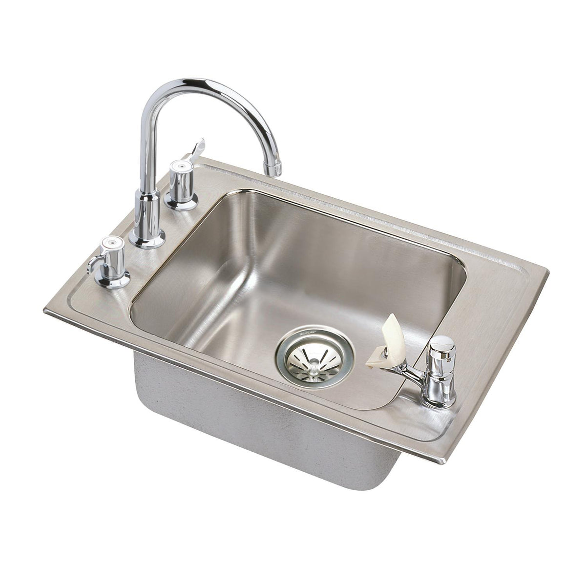 Elkay Lustertone Classic Stainless Steel 25" x 17" x 5-1/2" 4-Hole Single Bowl Drop-in Classroom ADA Sink Kit