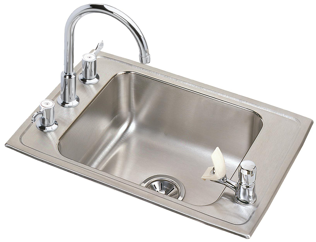 Elkay Lustertone Classic Stainless Steel 31" x 19-1/2" x 6-1/2" 4-Hole Single Classroom ADA Sink+Faucet/Bubbler Kit