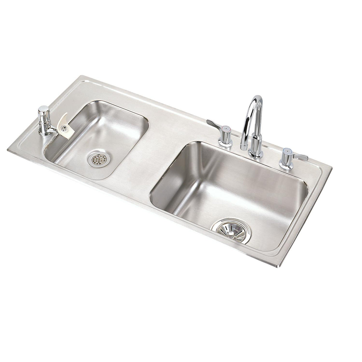 Elkay Lustertone Classic Stainless Steel 37-1/4" x 17" x 6" Double Bowl Drop-in Classroom ADA Sink Kit