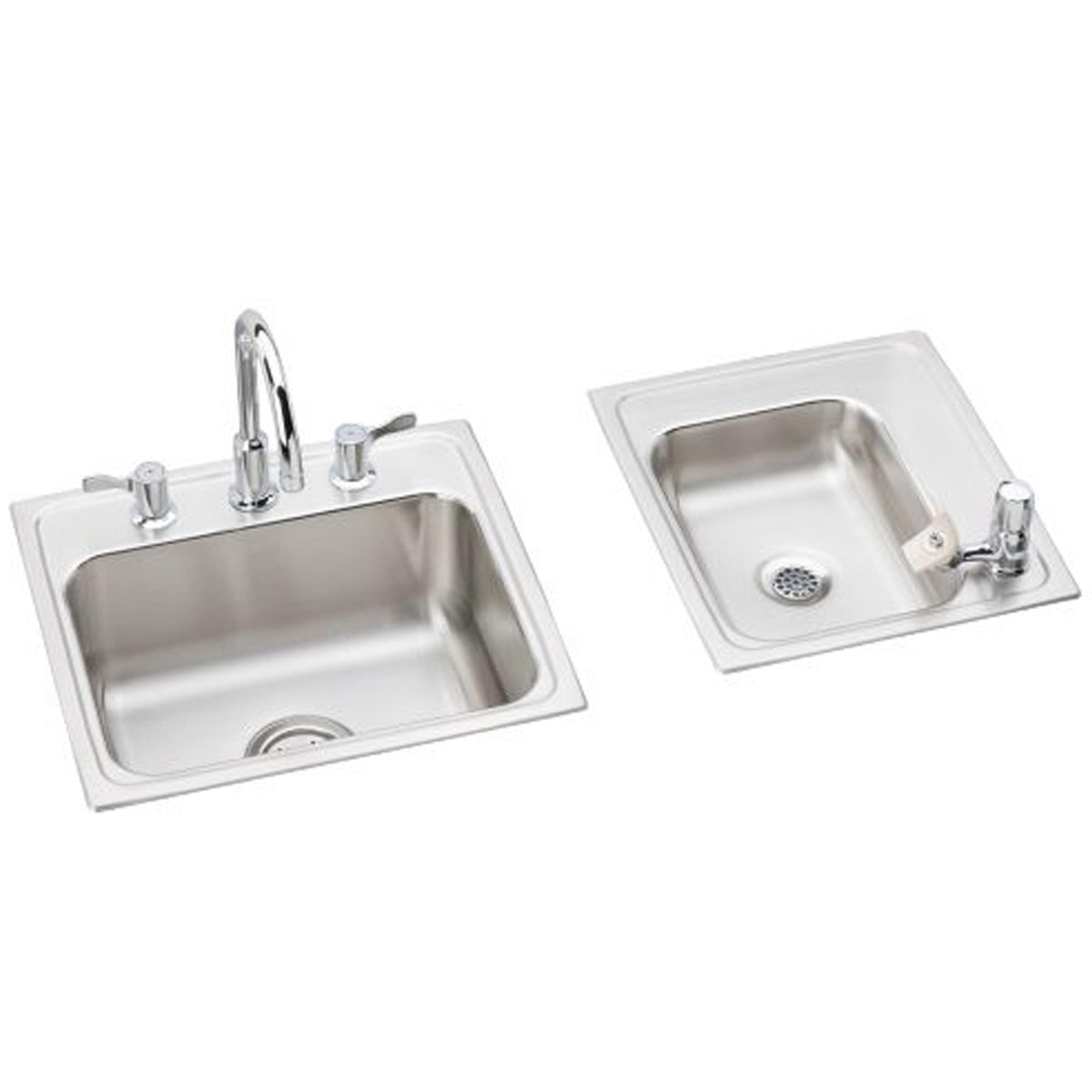 Elkay Lustertone Classic Stainless Steel 34" x 17" x 7-5/8" Double Bowl Drop-in Classroom Sink+Faucet/Bubbler Kit