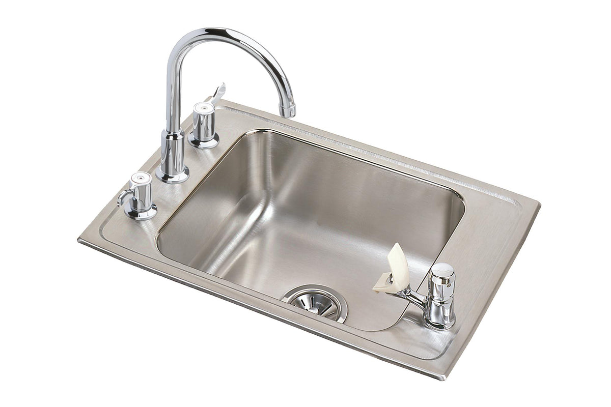 Elkay Lustertone Classic Stainless Steel 31" x 19-1/2" x 7-5/8" 4-Hole Single Classroom Sink + Faucet/Bubbler Kit