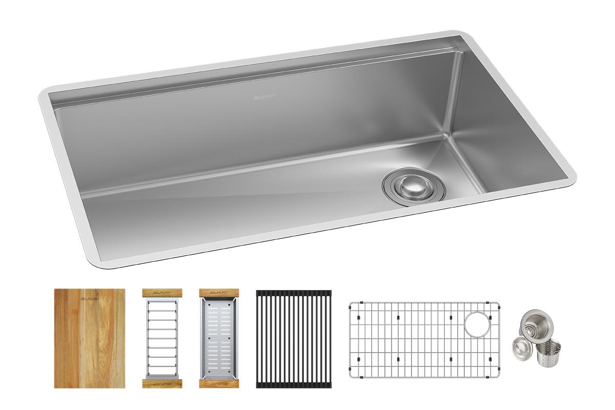 Elkay Crosstown 18 Gauge Workstation Stainless Steel 31-1/2" x 18-1/2" x 9" Single Bowl Undermount Sink Kit