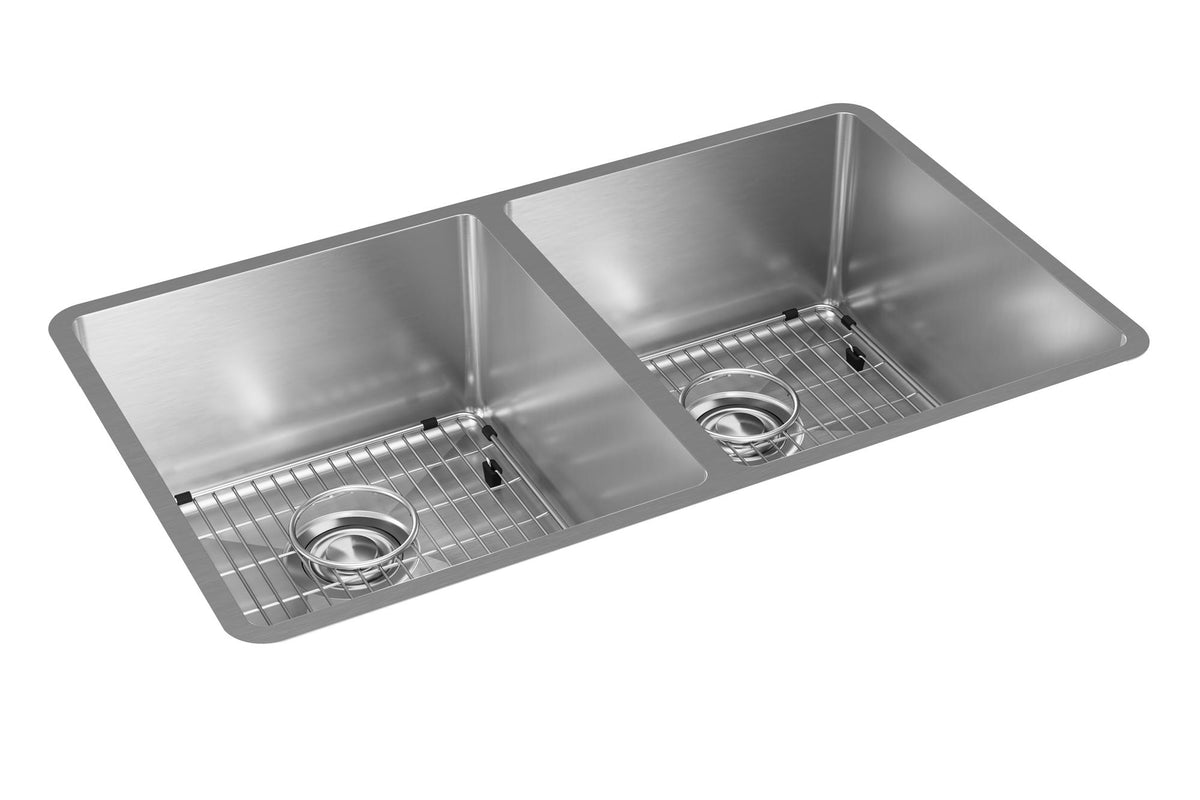 Elkay Crosstown 18 Gauge Stainless Steel 31-1/2" x 18-1/2" x 9" Equal Double Bowl Undermount Sink Kit