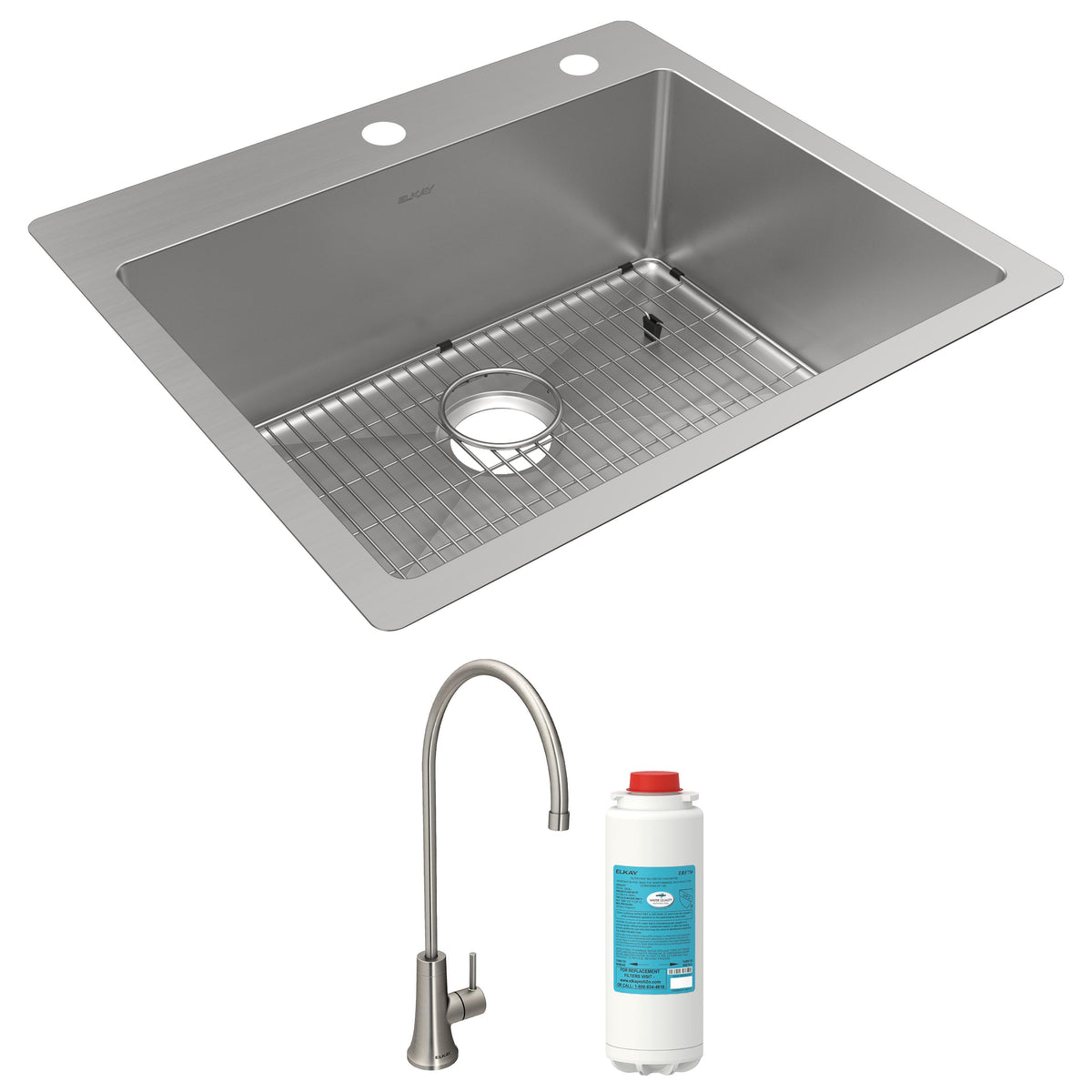 Elkay Crosstown 18 Gauge Stainless Steel 25" x 22" x 9" Single Bowl Dual Mount Sink Kit with Filtered Beverage Faucet