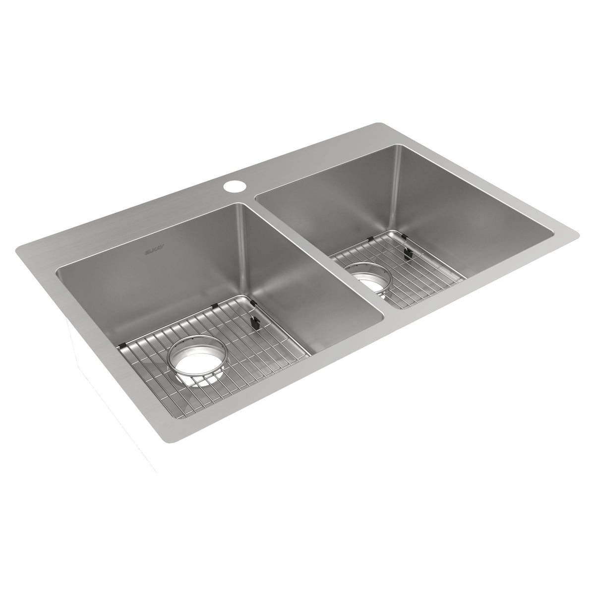 Elkay Crosstown 18 Gauge Stainless Steel 33" x 22" x 9" 1-Hole Equal Double Bowl Dual Mount Sink Kit
