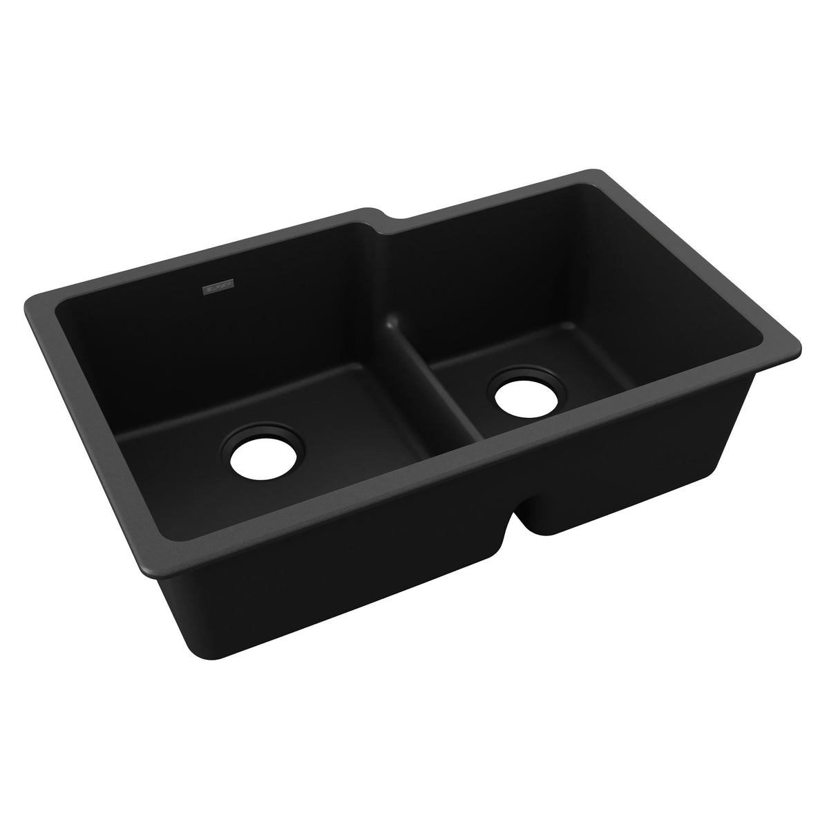 Elkay Quartz Classic 33" x 20-1/2" x 9-1/2" Offset 60/40 Double Bowl Undermount Sink with Aqua Divide Black