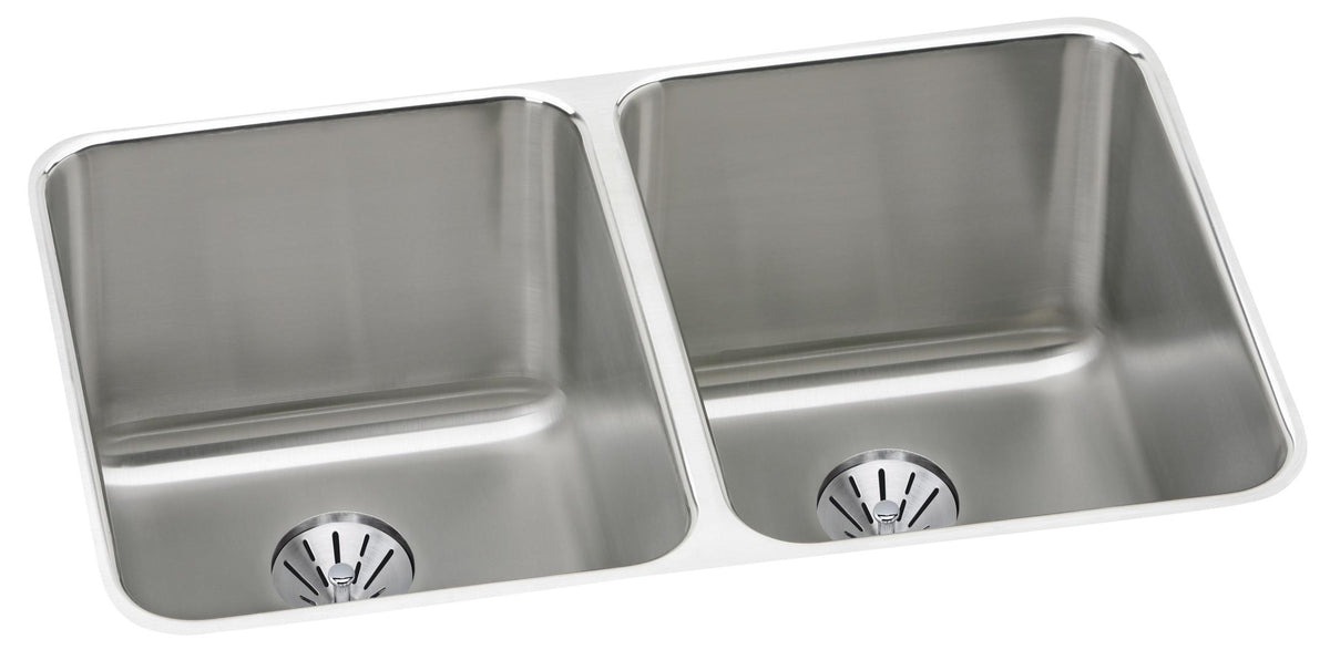 Elkay Lustertone Classic Stainless Steel 31-1/4" x 20" x 9-7/8" Double Bowl Undermount Sink with Perfect Drain®