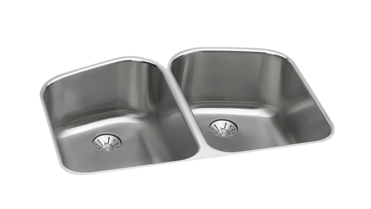 Elkay Lustertone Classic Stainless Steel 32-3/4" x 20-13/16" x 9" Double Bowl Undermount Sink w/Perfect Drain®