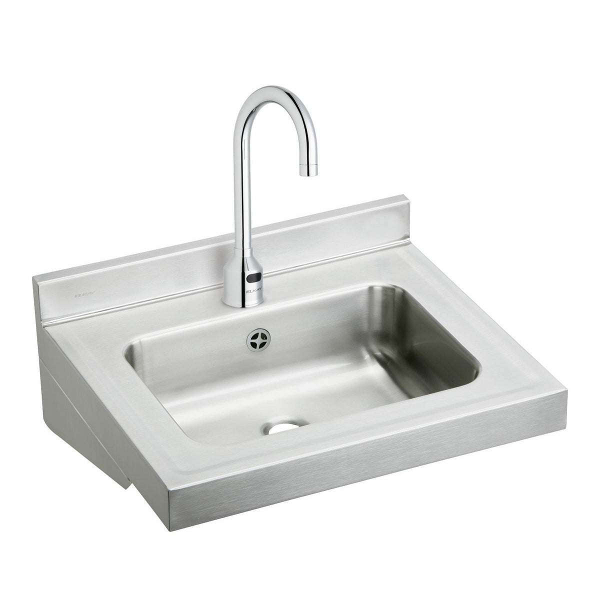 Elkay Stainless Steel 22" x 19" x 5-1/2" Wall Hung Lavatory Sink Kit w/Faucet + Thermostatic Mixing Valve + Overflow