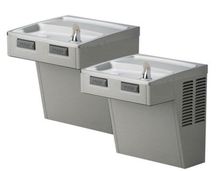 Elkay Wall Mount Mechanical Activation Bi-level ADA Cooler Non-filtered Non-refrigerated Stainless