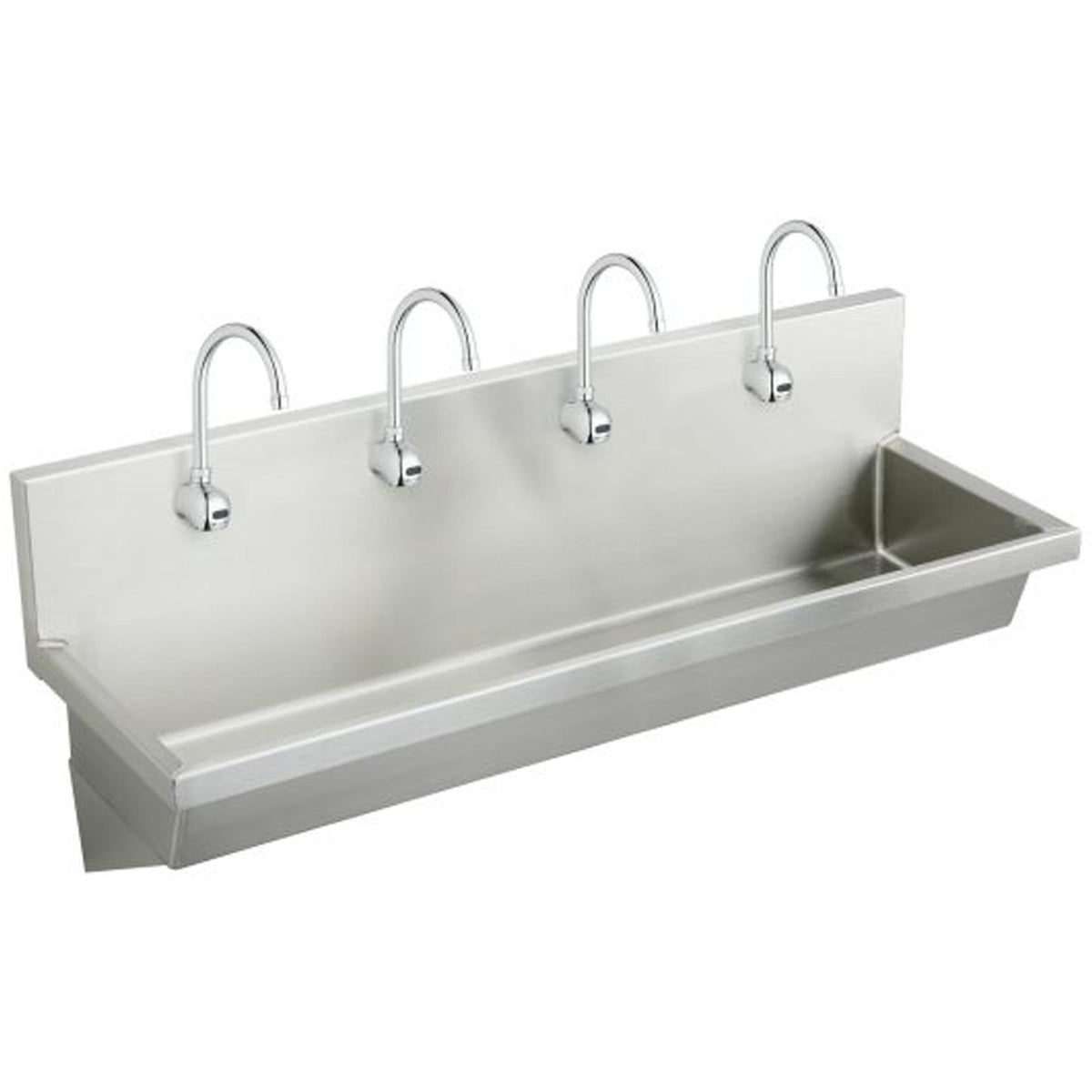 Elkay Stainless Steel 96" x 20" x 8" Wall Hung Multiple Station Hand Wash Sink Kit w/ Sensor Faucets + Grid Drain