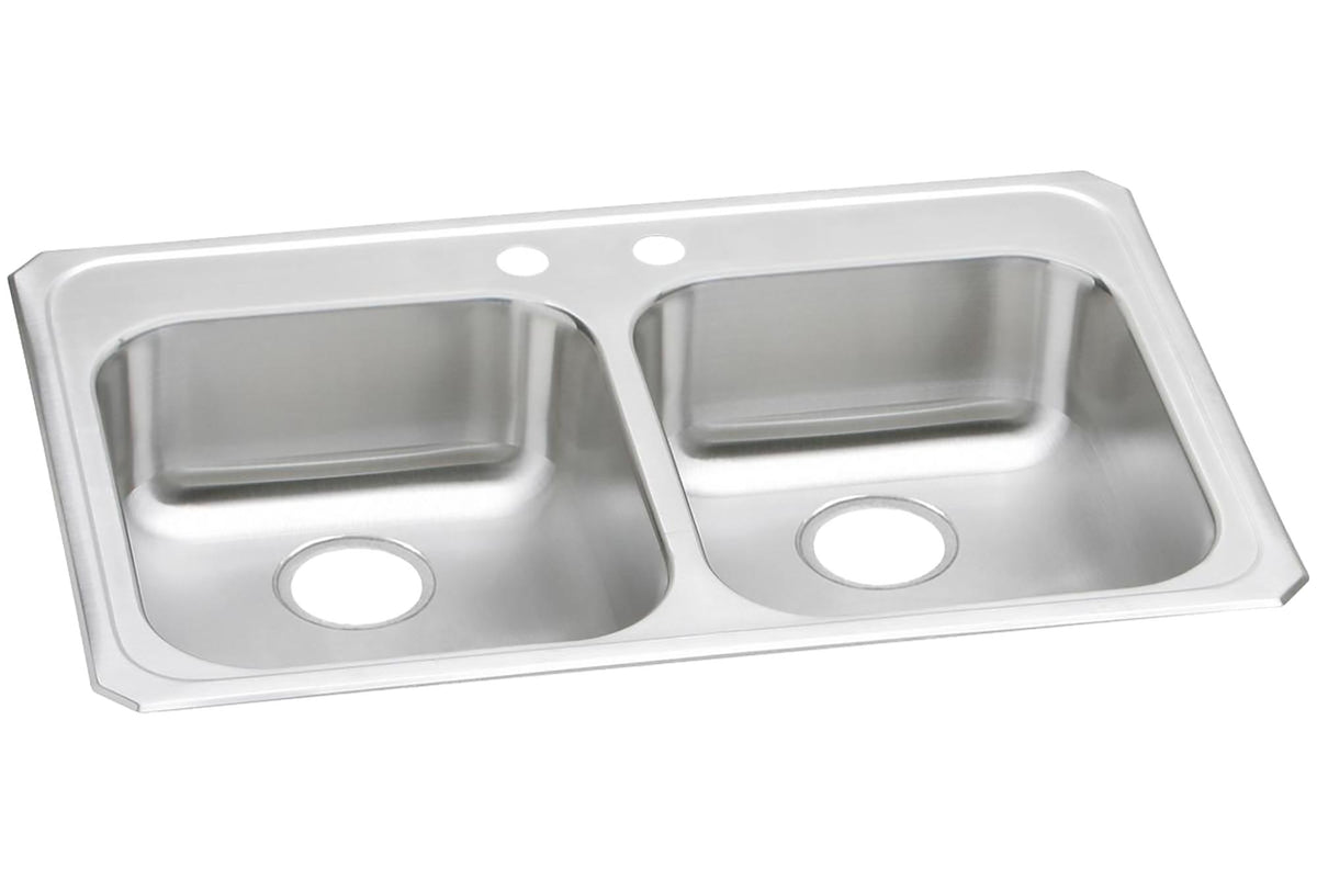 Elkay Celebrity Stainless Steel 33" x 21-1/4" x 5-3/8" 2-Hole Equal Double Bowl Drop-in Sink