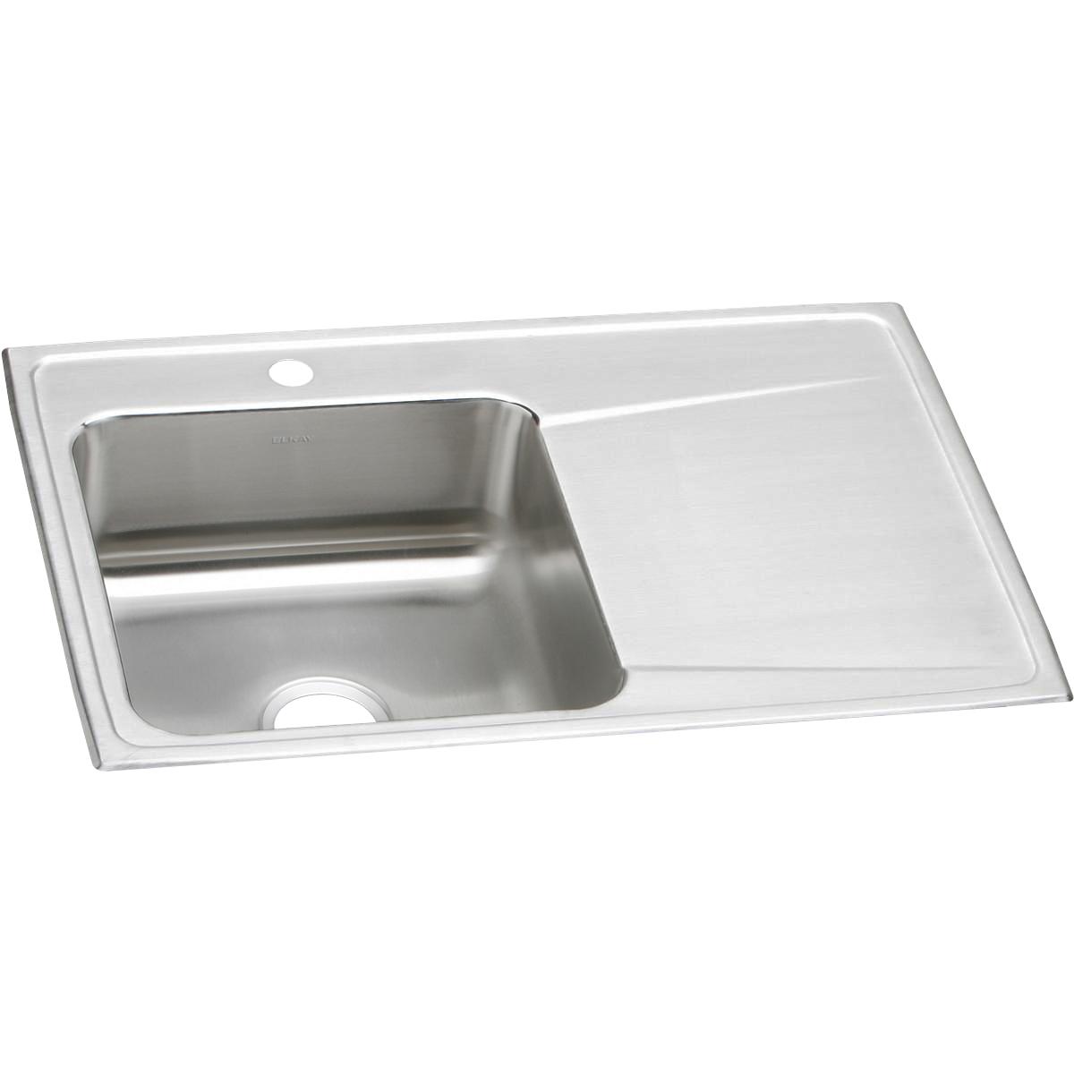 Elkay Lustertone Classic Stainless Steel 33" x 22" x 7-5/8" 1-Hole Single Bowl Drop-in Sink w/Left Drainboard