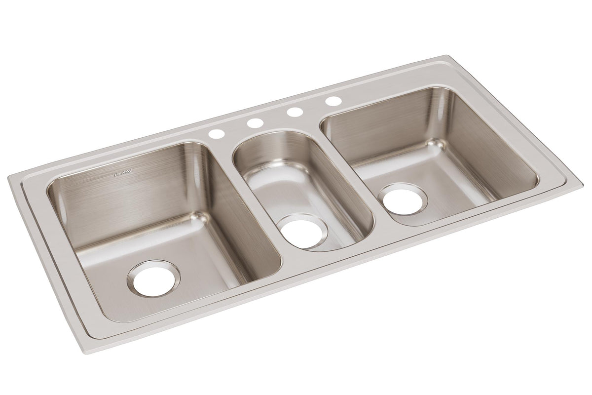 Elkay Lustertone Classic Stainless Steel 43" x 22" x 10" 4-Hole Triple Bowl Drop-in Sink