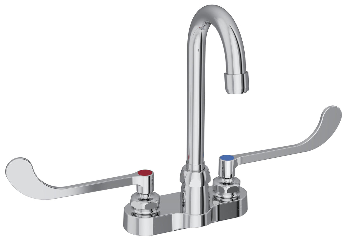 Elkay 4" Centerset with Exposed Deck Faucet with 4" Gooseneck Spout 6" Wristblade Handles Chrome