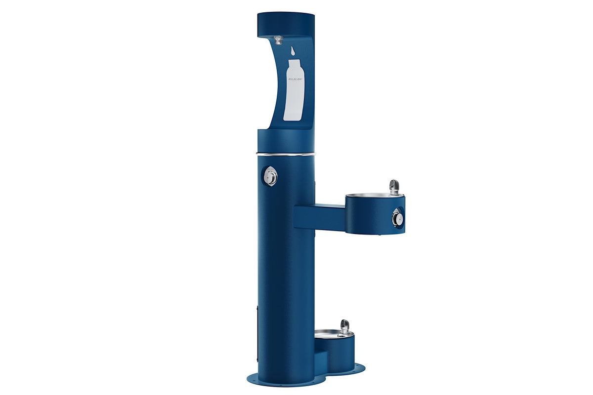 Elkay Outdoor ezH2O Upper Bottle Filling Station Bi-Level Pedestal with Pet Station Non-Filtered NonRefrige Freeze Resistant Blue