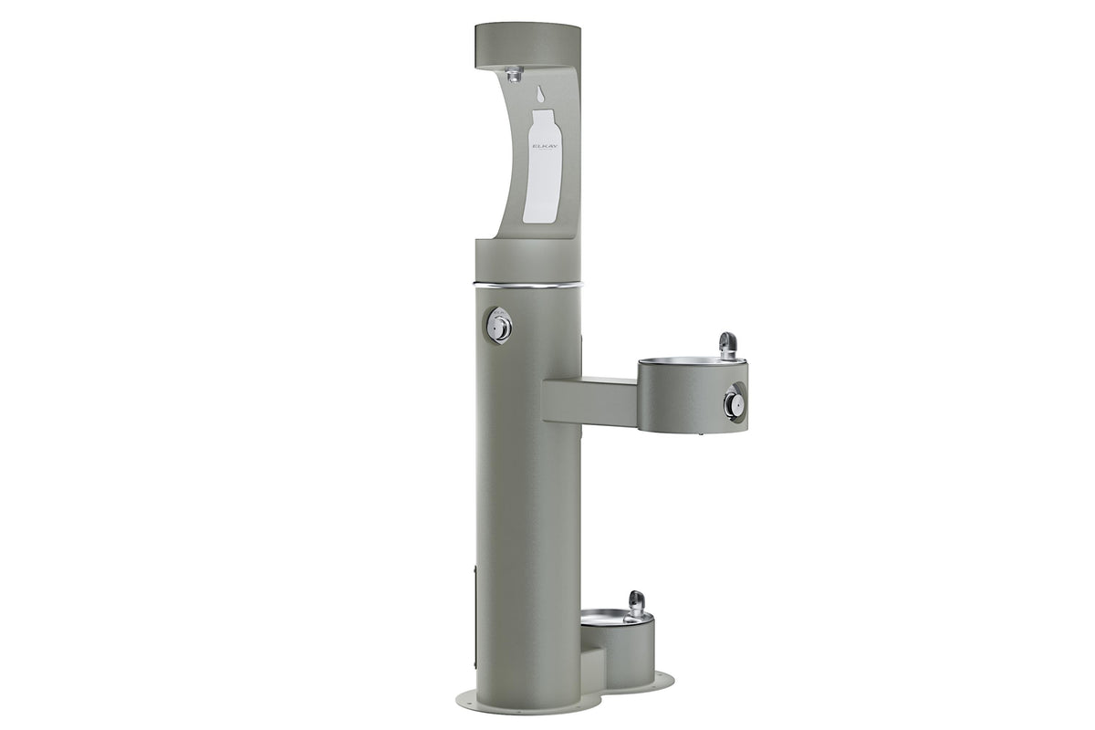 Elkay Outdoor ezH2O Upper Bottle Filling Station Bi-Level Pedestal with Pet Station Non-Filtered NonRefrige Freeze Resistant Gray