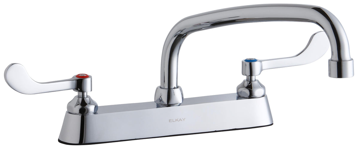 Elkay 8" Centerset with Exposed Deck Faucet with 10" Arc Tube Spout 4" Wristblade Handles Chrome