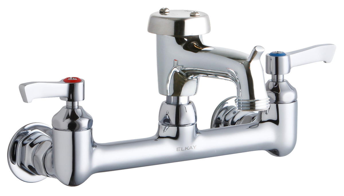 Elkay 8" Centerset Wall Mount Faucet with 3" Bucket Hook Spout 2" Lever Handles 1/2" Offset Inlets Polished Chrome
