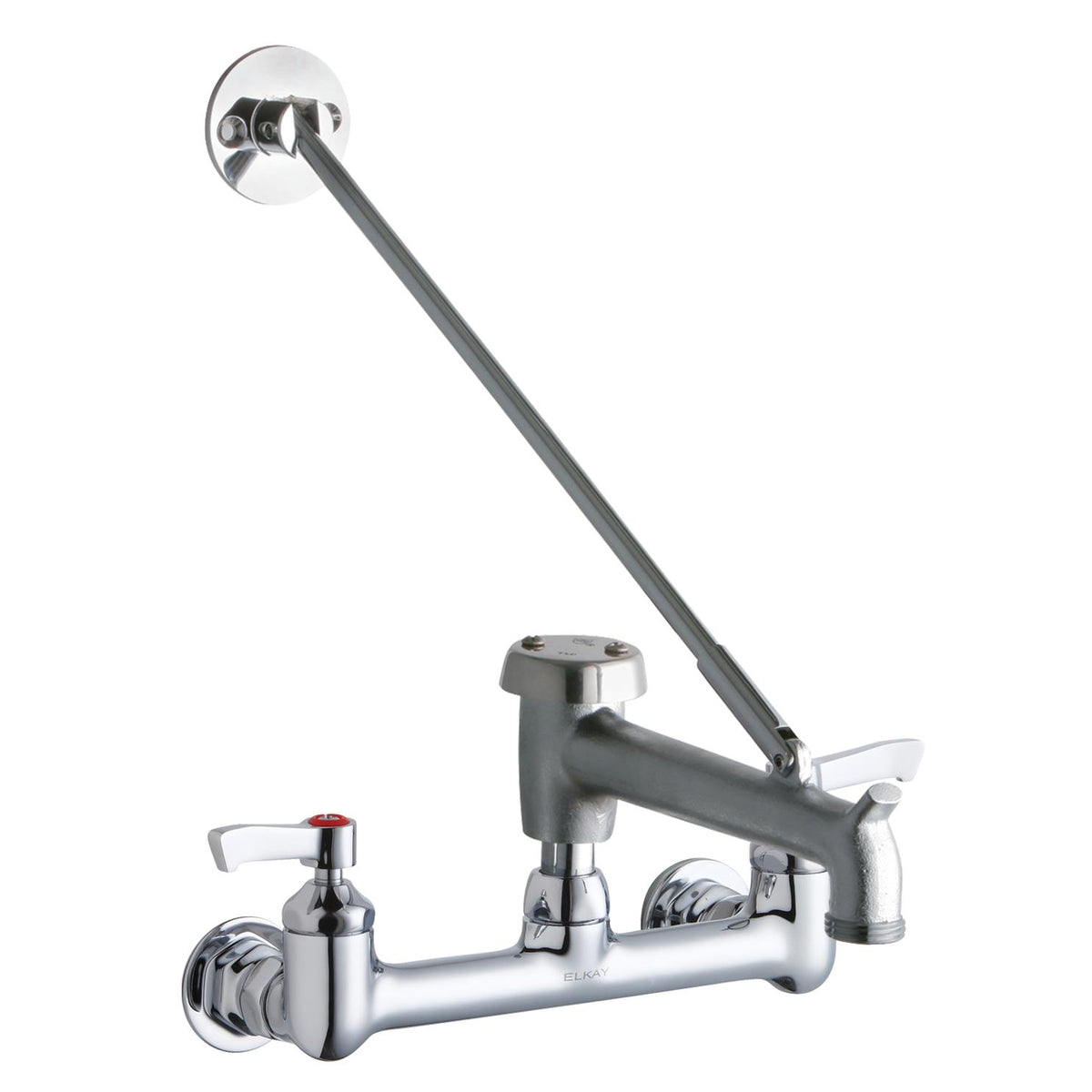 Elkay 8" Centerset Wall Mount Faucet with 7" Bucket Hook Spout 2" Lever Handles 1/2" Offset Inlets Rough Chrome