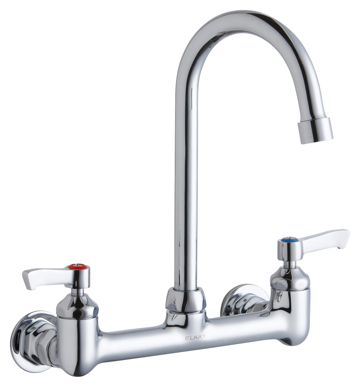 Elkay Scrub/Handwash 8" Centerset Wall Mount Faucet with 5" Gooseneck Spout 2" Lever Handles 1/2" Offset Inlets