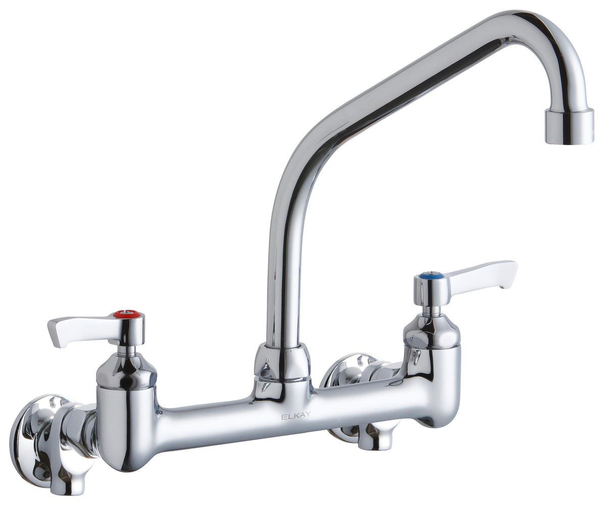 Elkay 8" Centers Wall Faucet 8" High Arc Spout 2" Lever Handle Inlet+Stop