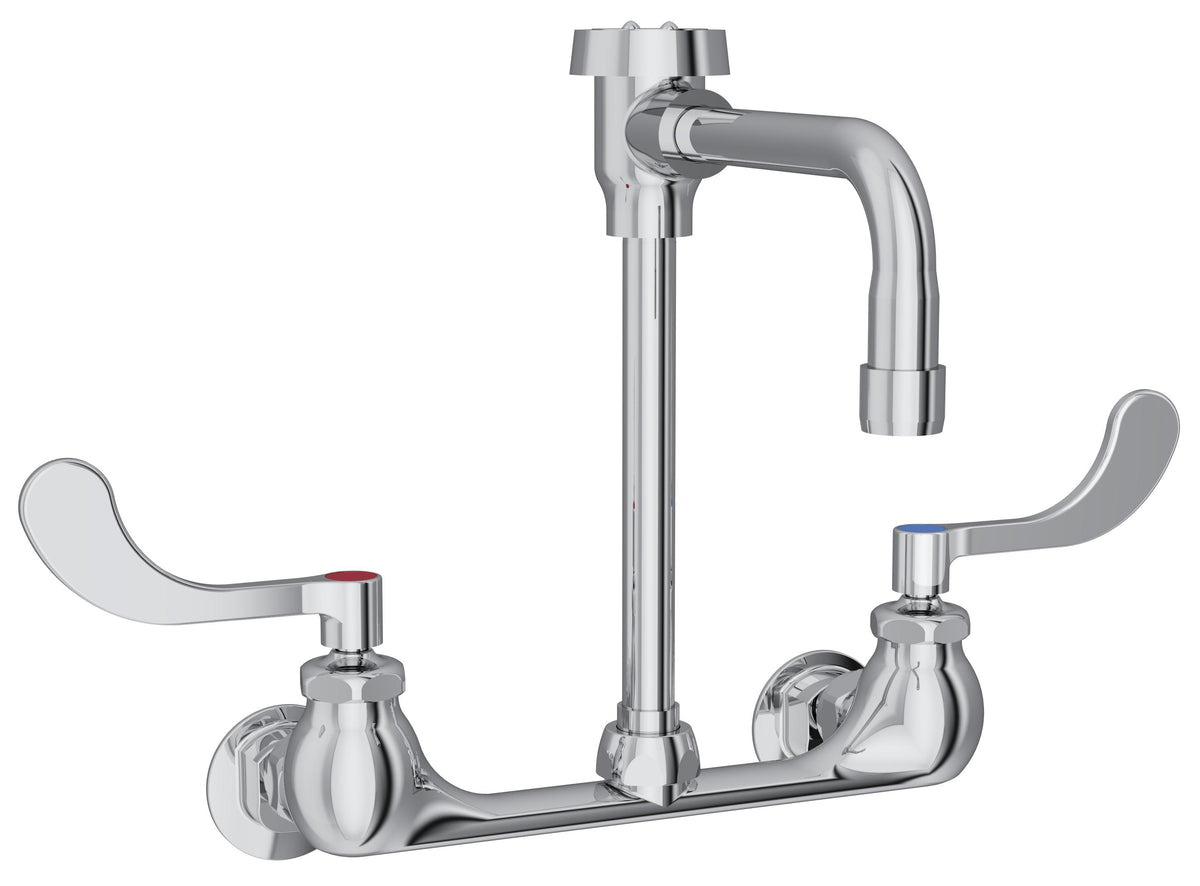 Elkay Service/Utility 8" Centerset Wall Mount Faucet with 7" Vented Spout 4" Wristblade Handles 1/2" Offset Inlets