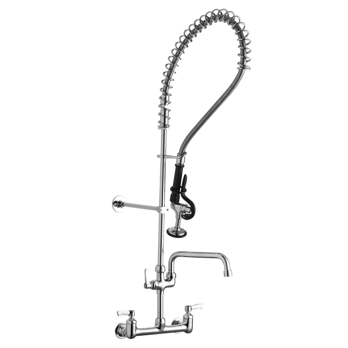 Elkay 8" Centerset Wall Mount Faucet 44" Flexible Hose with 1.2 GPM Spray Head + 8" Arc Tube Spout 2" Lever Handles