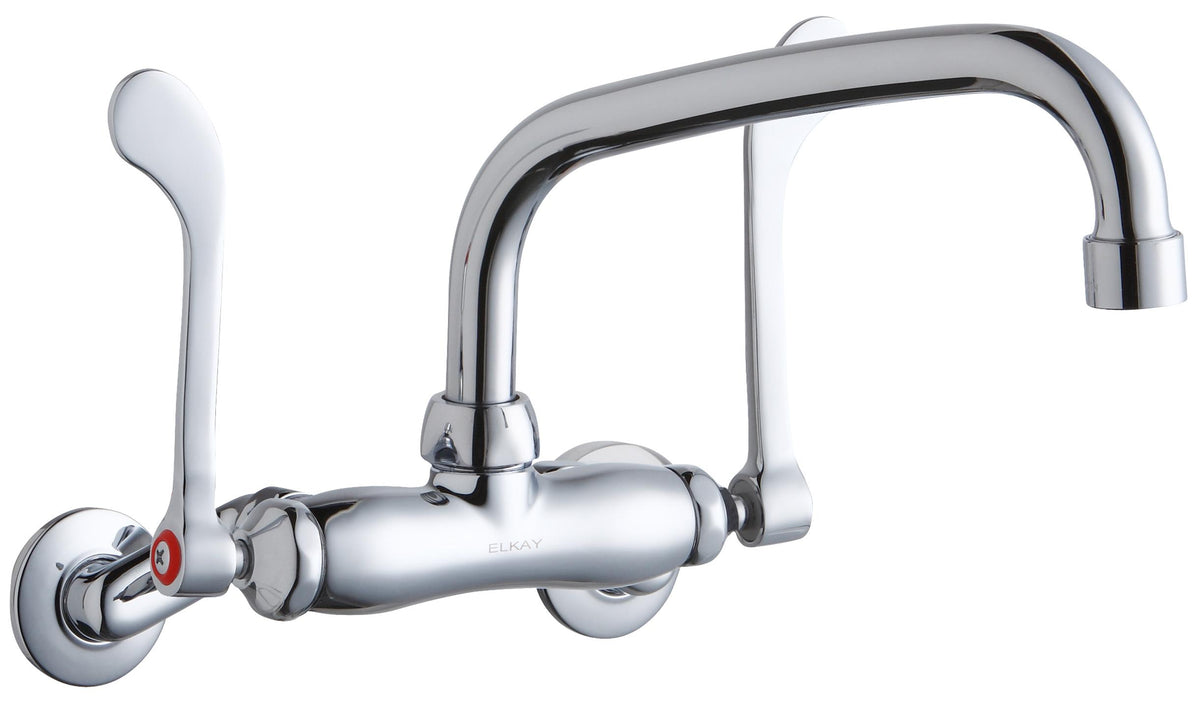 Elkay Foodservice 3-8" Adjustable Centers Wall Mount Faucet w/8" Arc Tube Spout 6" Wristblade Handles 2" Inlet