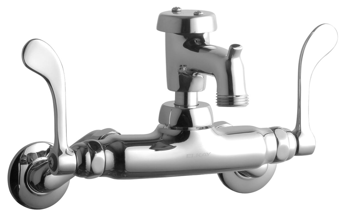 Elkay Service/Utility Single Hole Wall Mount Faucet w/3" Bucket Hook Spout 6" Wristblade Handles 2" Inlet Chrome