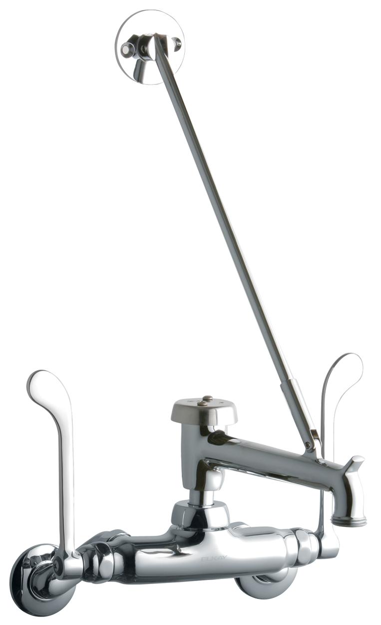 Elkay Service/Utility Single Hole Wall Mount Faucet w/7" Bucket Hook Spout 6" Wristblade Handles 2" Inlet Chrome