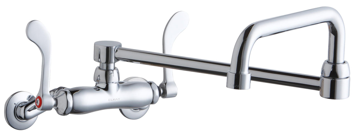 Elkay Foodservice 3-8" Adjustable Centers Wall Mount Faucet w/Double Swing Spout 4" Wristblade Handles 2" Inlet