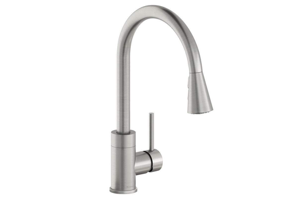 Elkay Avado Single Hole Kitchen Faucet with Pull-down Spray and Forward Only Lever Handle Lustrous Steel