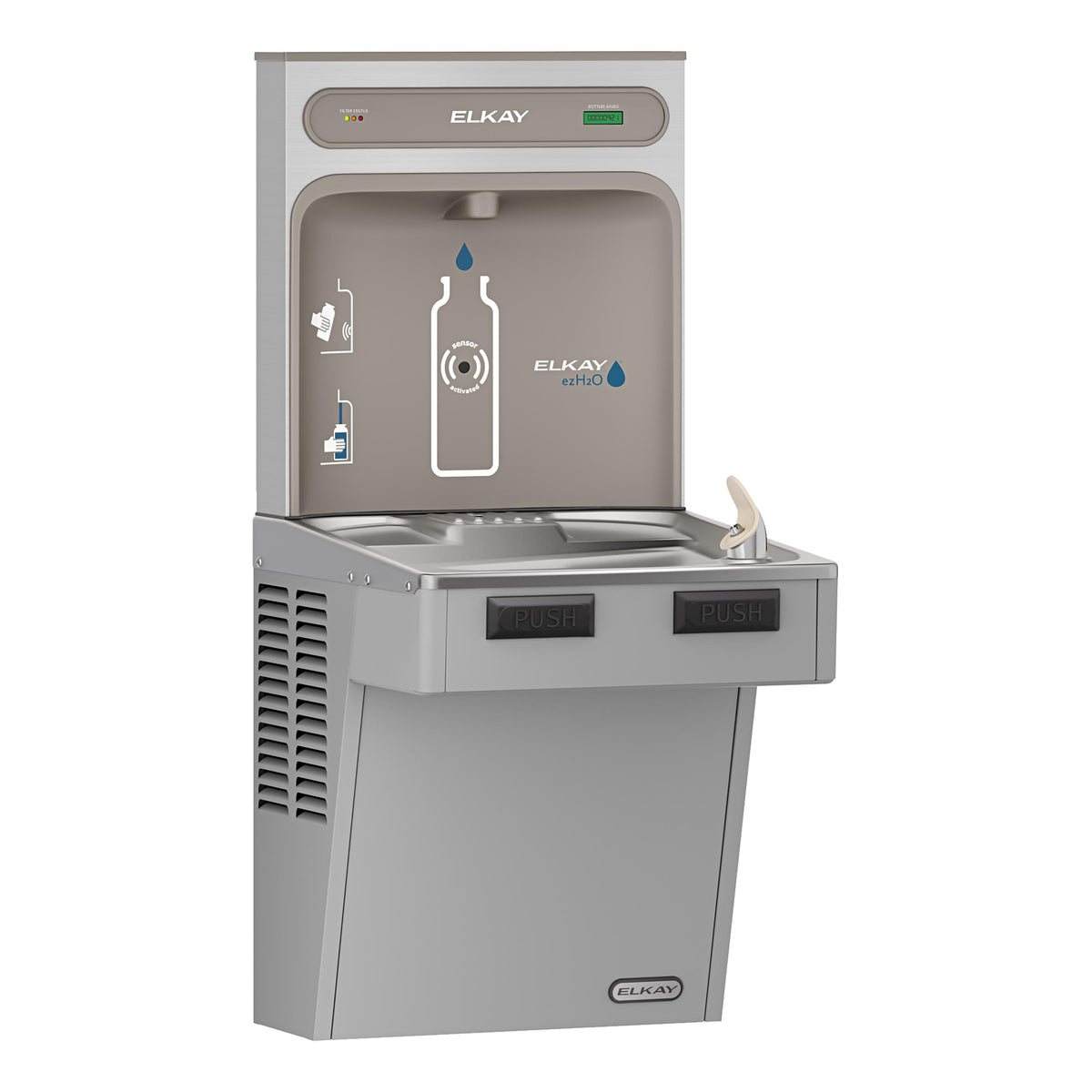 Elkay ezH2O Bottle Filling Station with Mechanically Activated Single ADA Cooler Filtered Refrigerated Light Gray