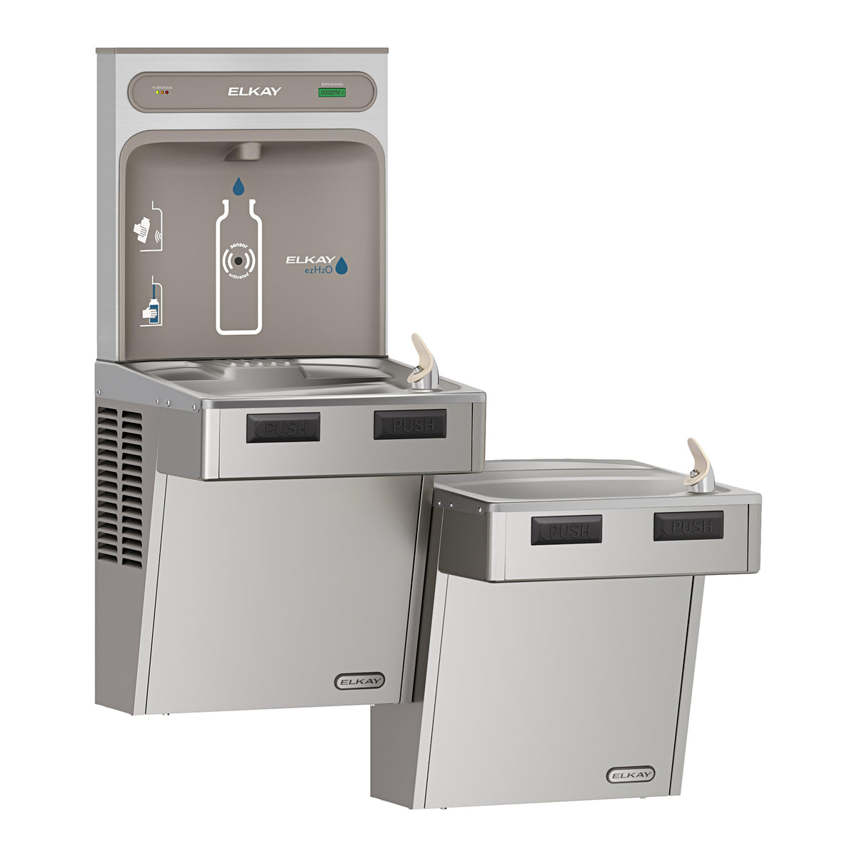 Elkay ezH2O Bottle Filling Station with Mechanically Activated Bi-Level ADA Cooler Filtered Refrigerated Stainless