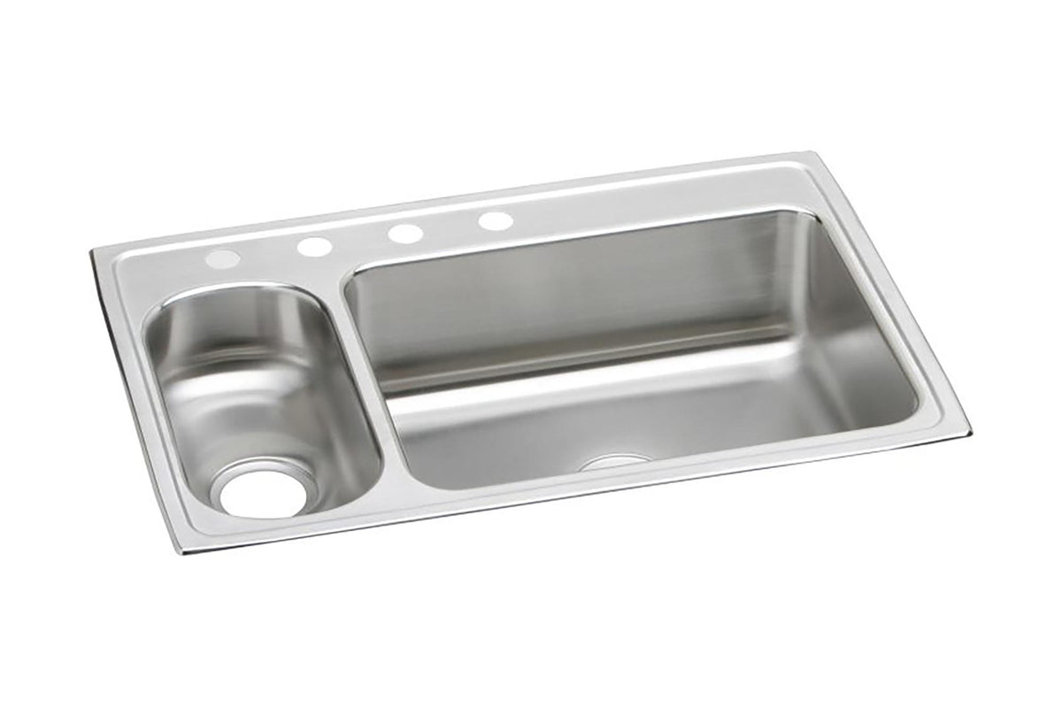 Elkay Lustertone Classic Stainless Steel 33" x 22" x 7-7/8" 4-Hole 30/70 Double Bowl Drop-in Sink