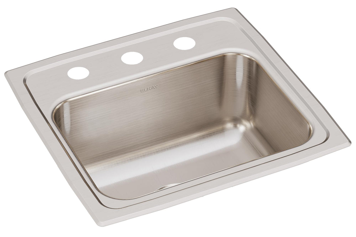 Elkay Lustertone Classic Stainless Steel 17" x 16" x 7-5/8" 3-Hole Single Bowl Drop-in Sink with Quick-clip